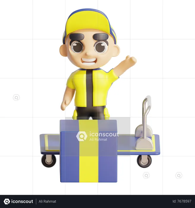 Deliveryman with delivery trolley  3D Illustration