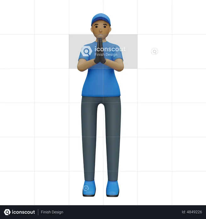 Deliveryman with folded hands  3D Illustration