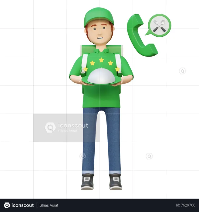 Deliveryman with food delivery review  3D Illustration