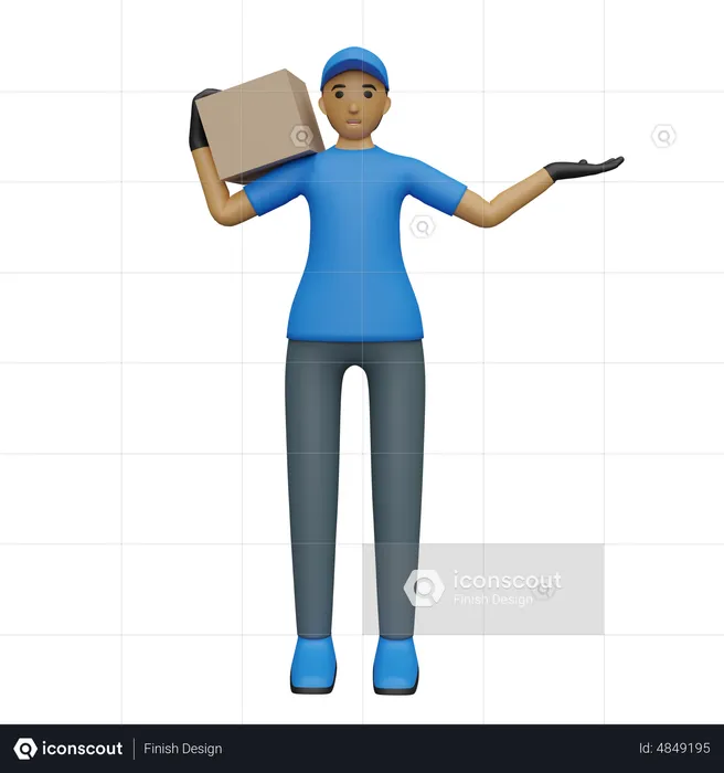 Deliveryman with package showing one wide hand  3D Illustration