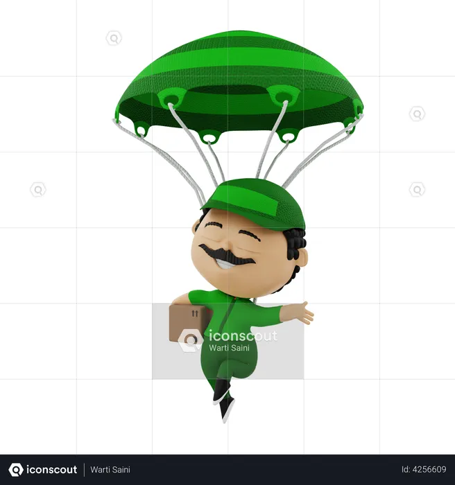 Deliveryman with parachute  3D Illustration