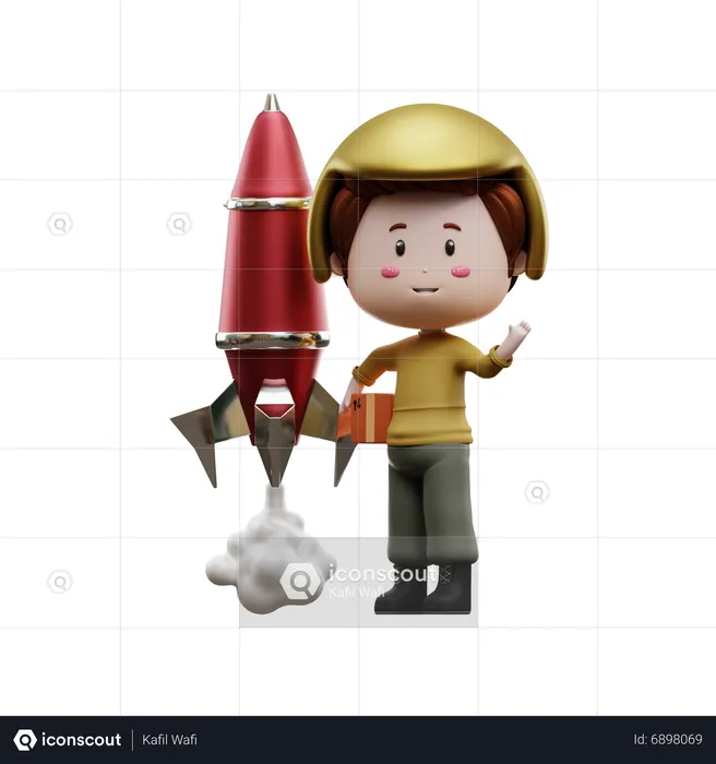 Deliveryman with rocket  3D Illustration