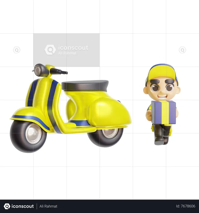 Deliveryman With Scooter  3D Illustration