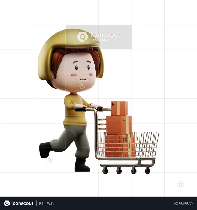 Deliveryman with shopping cart  3D Illustration