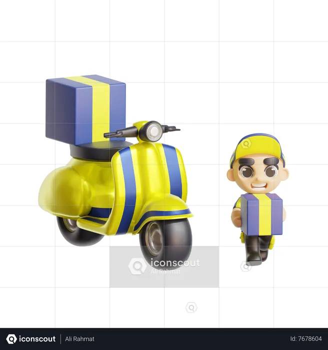 Deliveryman With Vespa  3D Illustration