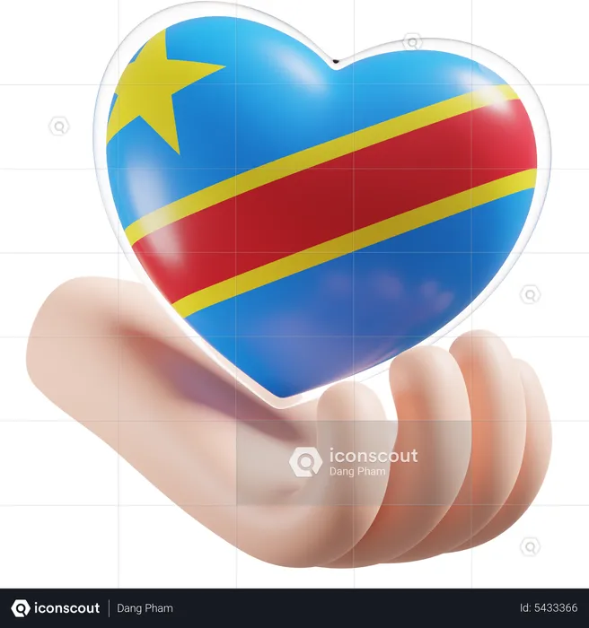 Democratic Republic of Congo Flag Heart Hand Care Flag 3D Icon