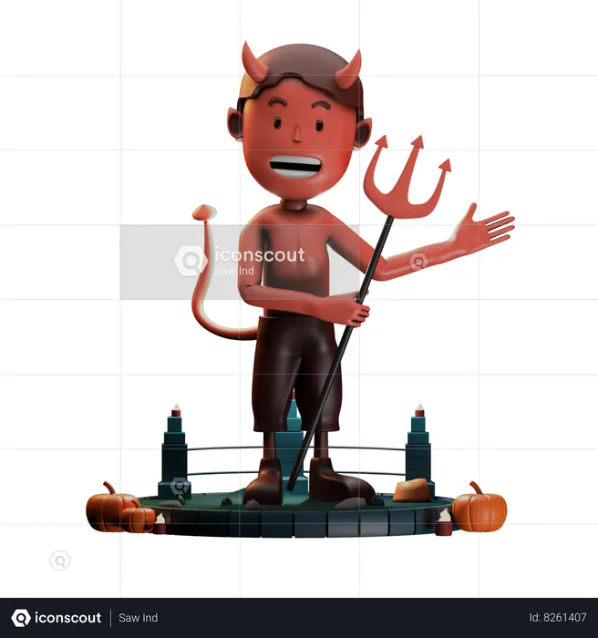 Demon Pointed To Left  3D Illustration