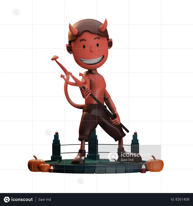 Demon Pose With Trident  3D Illustration