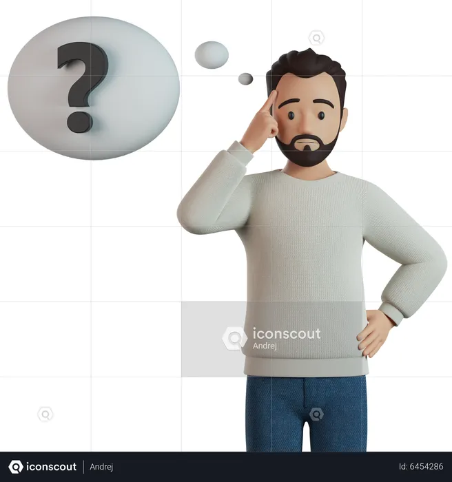 Denkender Mann mit Fragezeichen  3D Illustration