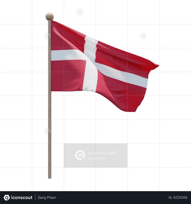 Denmark Flag Pole  3D Flag