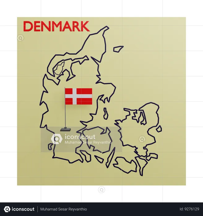 Denmark Map Flag 3D Icon