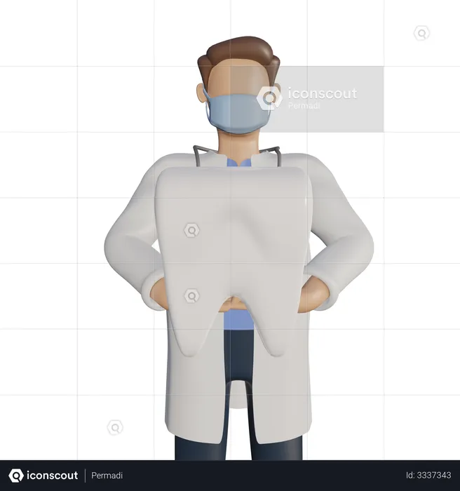 Dentist character holding teeth  3D Illustration