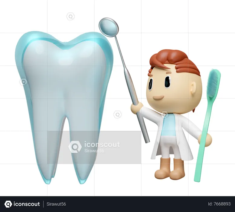 Dentist cleaning tooth  3D Illustration