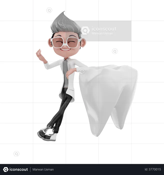 Dentist doctor leaning on tooth  3D Illustration
