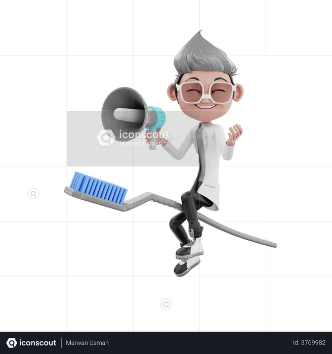 Dentist doctor seating on toothbrush to doing announcement  3D Illustration