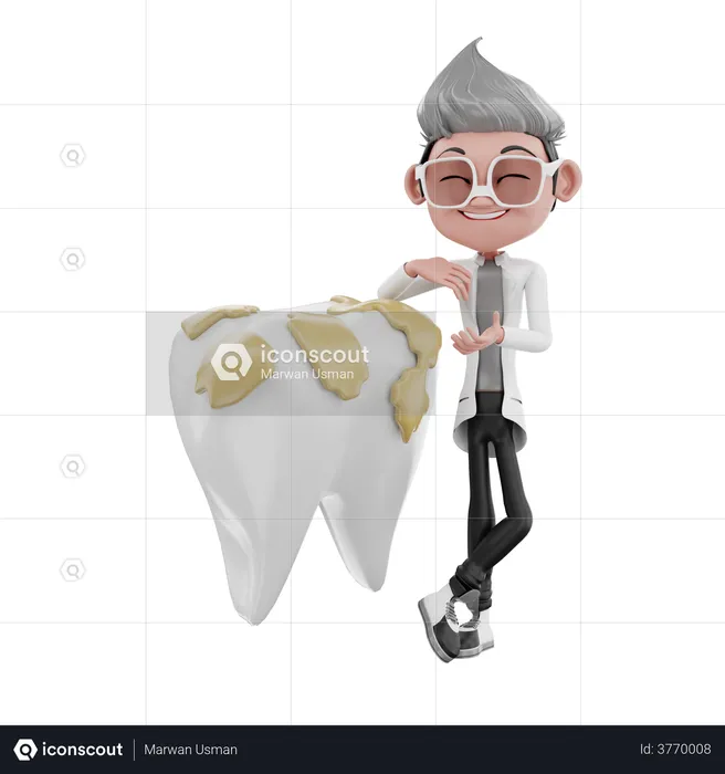 Dentist doctor standing behind on dirty tooth  3D Illustration