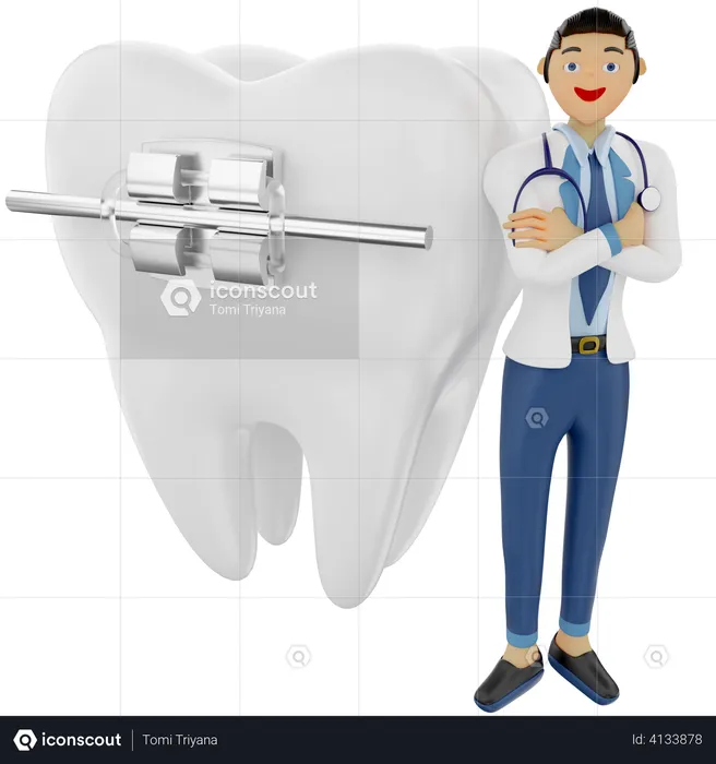 Dentist showing dental braces  3D Illustration