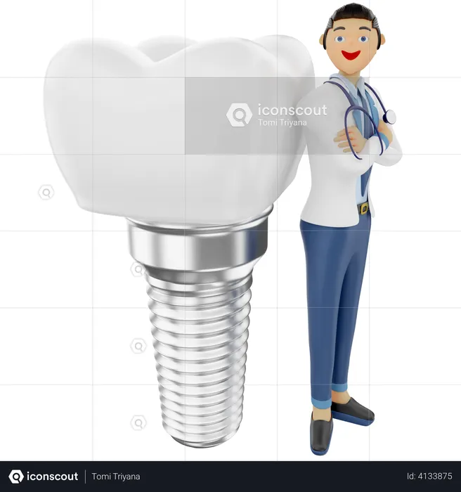 Dentist showing tooth implant  3D Illustration