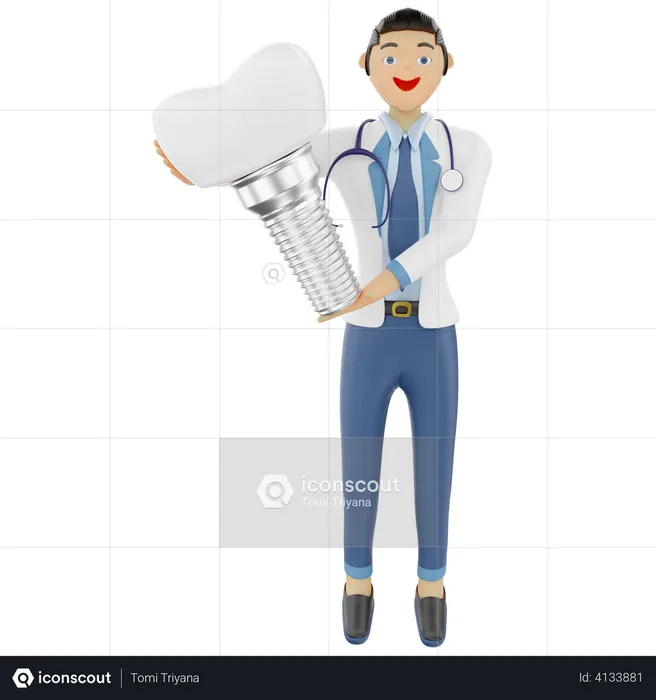 Dentist showing tooth implant  3D Illustration