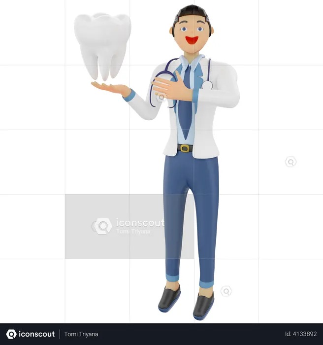 Dentiste montrant une dent saine  3D Illustration
