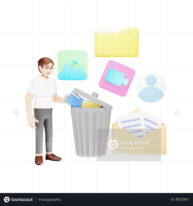 Déplacer des documents vers la corbeille  3D Illustration