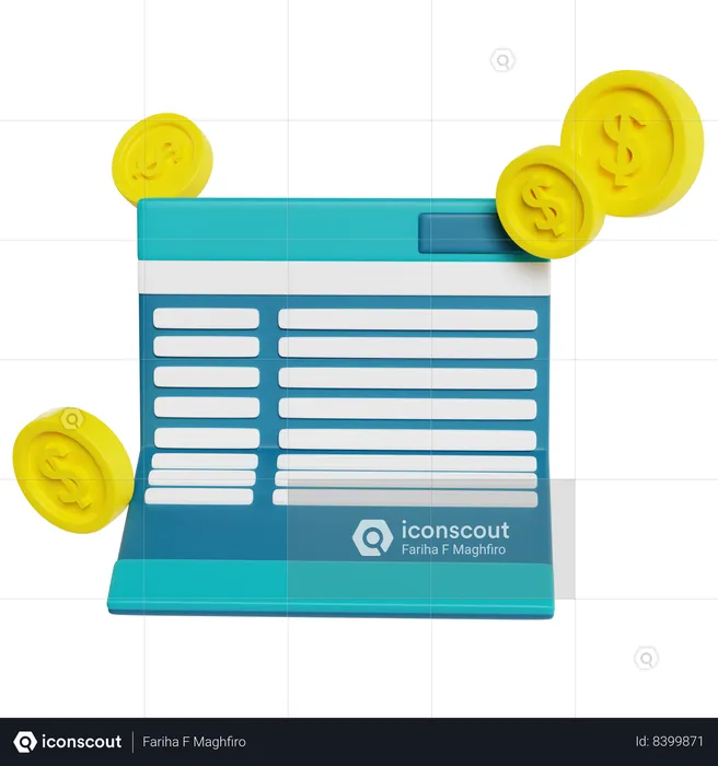 Deposit Slip With Dollar Coins  3D Icon