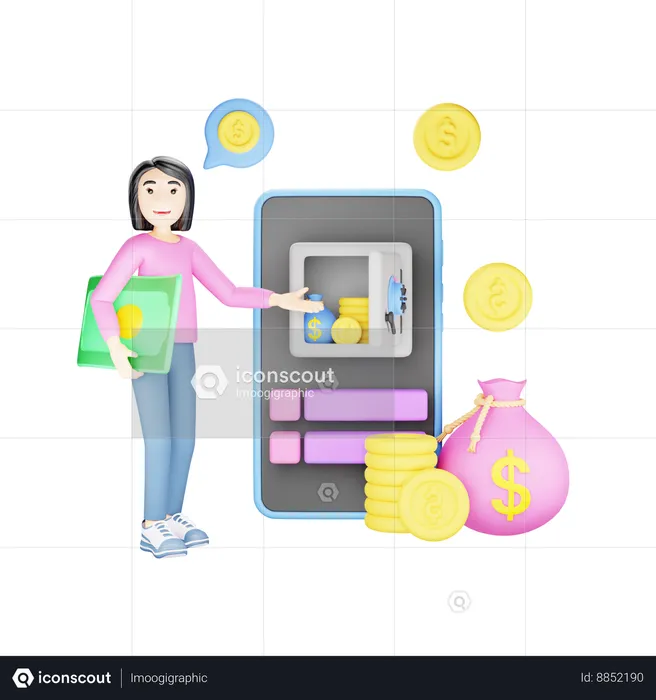Depositing Money Online  3D Illustration