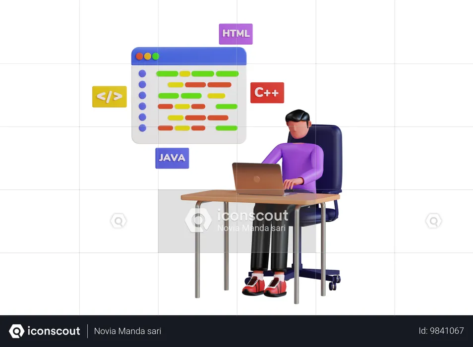 Desenvolvedor Full Stack fazendo codificação na Web  3D Illustration
