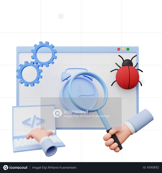 Desenvolvedor trabalhando na solução de erros  3D Illustration