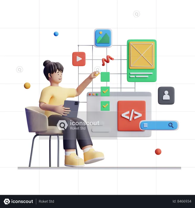Designer is making changes in website  3D Illustration