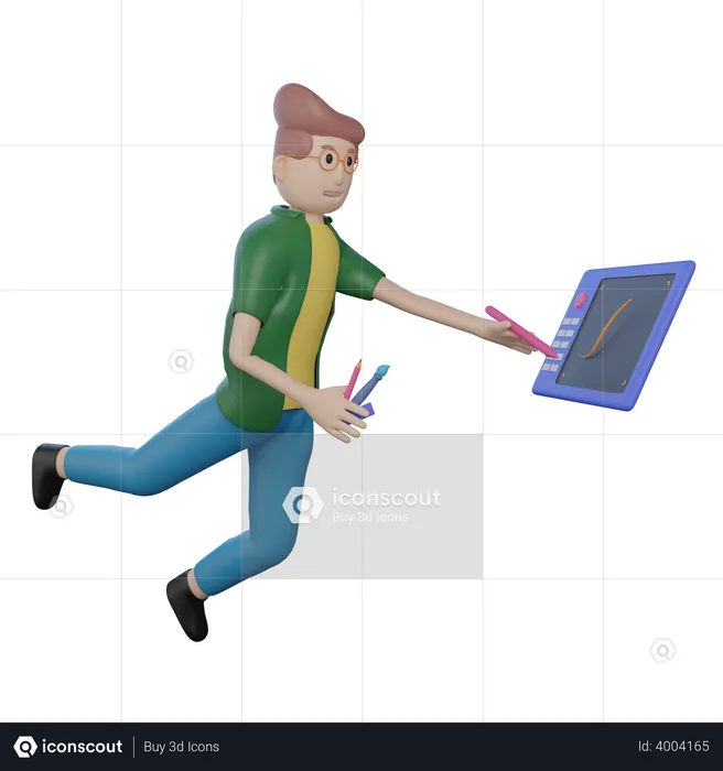 Designer with Drawing Tablet  3D Illustration