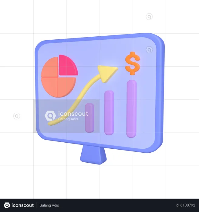 Desktop computer graph  3D Icon