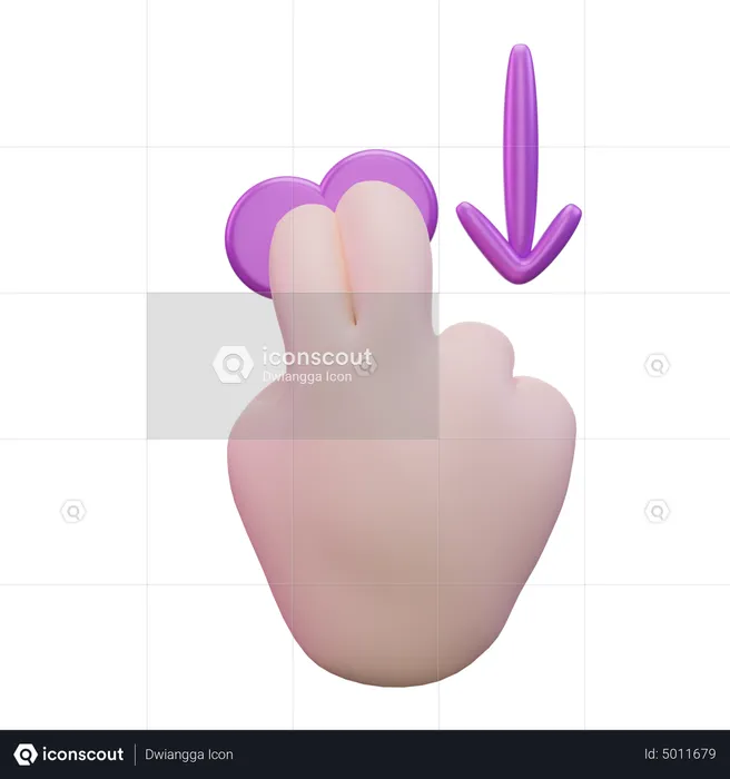 Deslizar hacia abajo el gesto de la mano con dos dedos  3D Icon