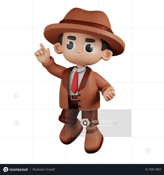 Detective feliz en pose de salto  3D Illustration