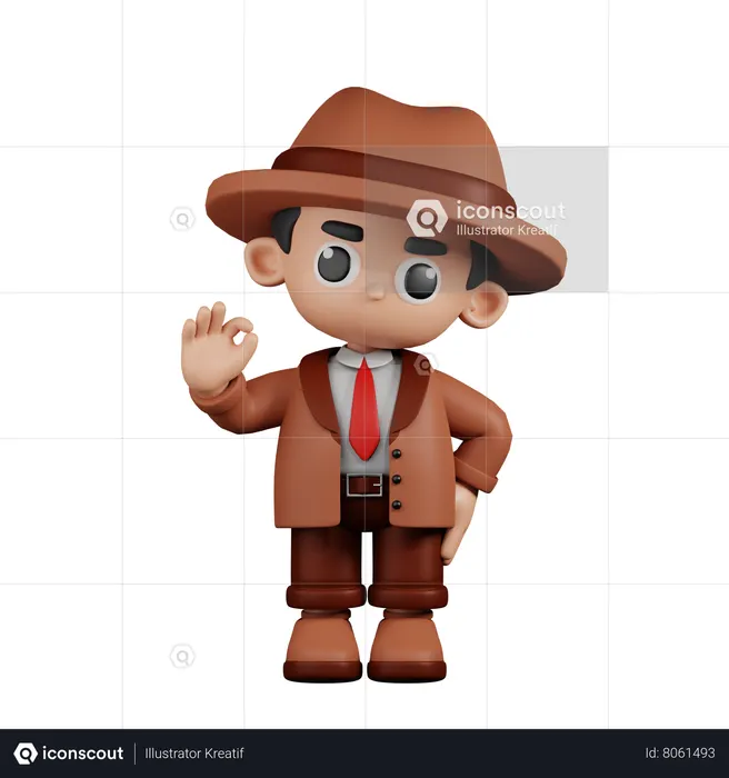 Detective Giving Ok Sign  3D Illustration