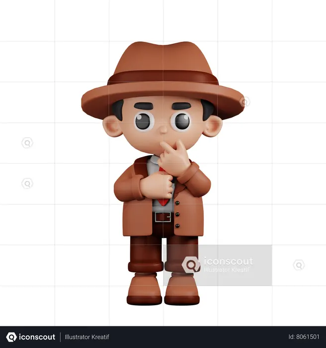 Detective In Curious Pose  3D Illustration