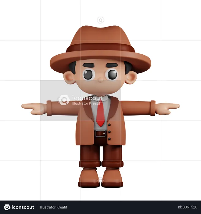 Detective In T Pose  3D Illustration
