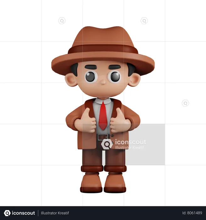 Detective mostrando los pulgares hacia arriba  3D Illustration