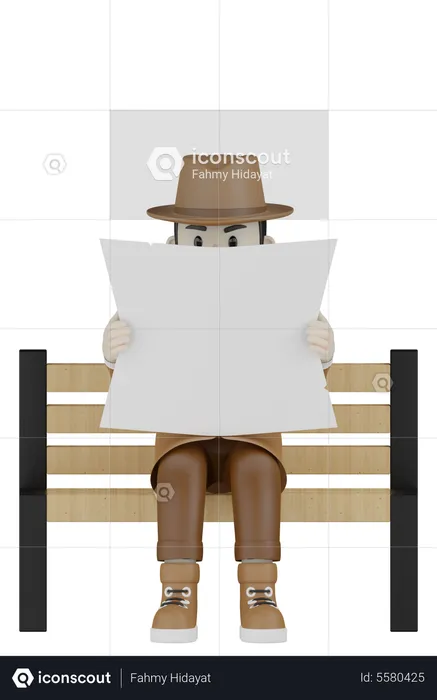 Detective Reading Newspaper  3D Illustration