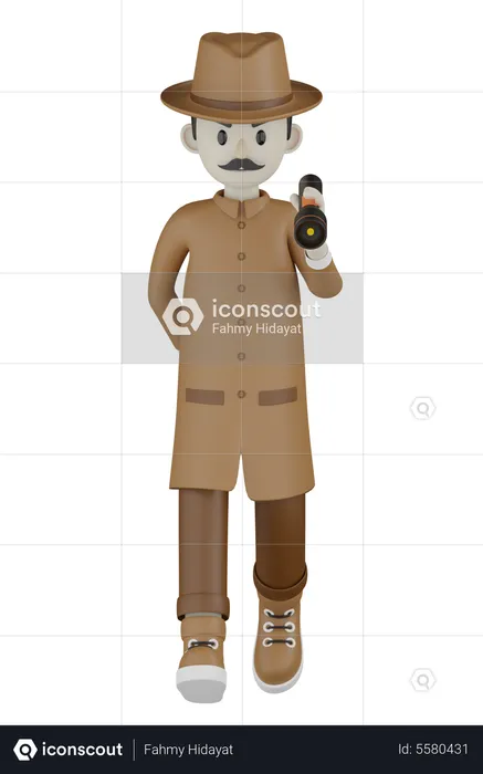 Detective sosteniendo la antorcha  3D Illustration