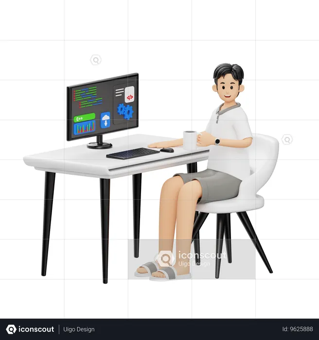 Developer Working On Computer  3D Illustration