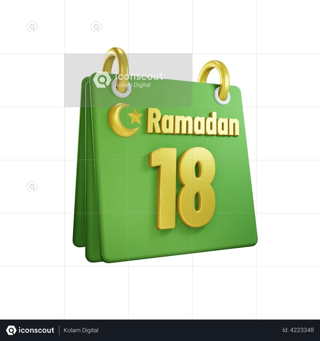 Dia 18 calendário do Ramadã  3D Illustration