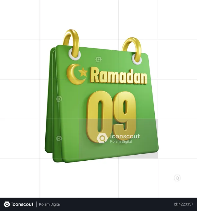 Dia 9 calendário do Ramadã  3D Illustration