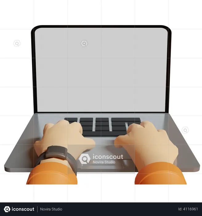 Mão digitando no laptop  3D Illustration