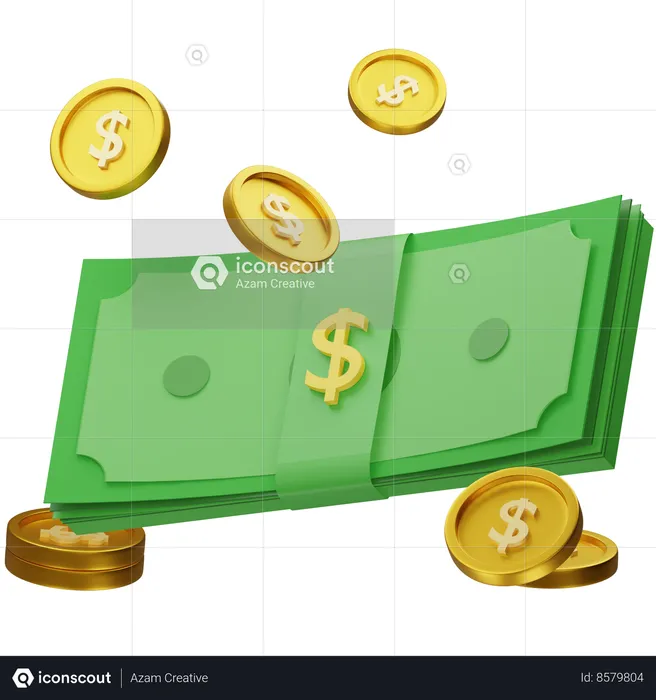 Dinero con monedas  3D Icon