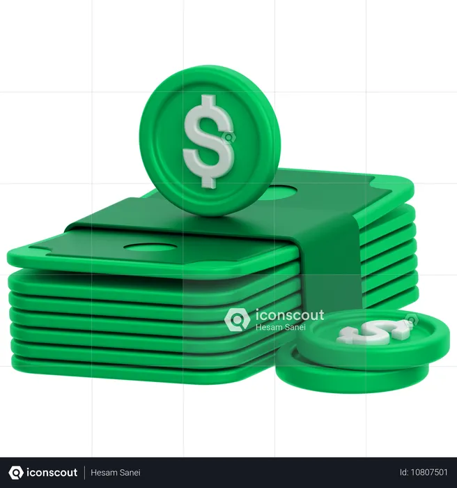 Dinero con moneda  3D Icon