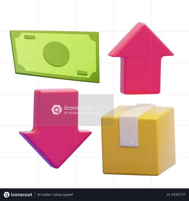 Dinero abajo precio bienes arriba  3D Icon