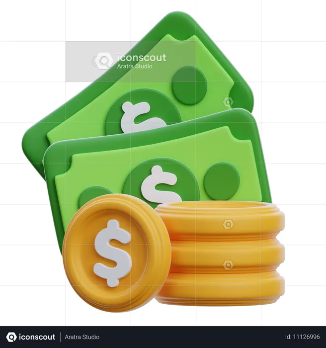 Dinero y monedas apiladas  3D Icon