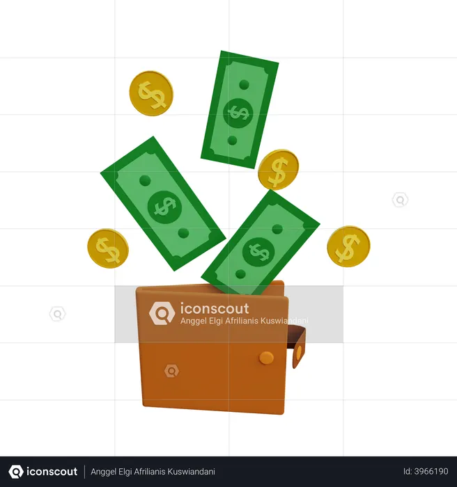 Dinheiro dentro da carteira  3D Illustration
