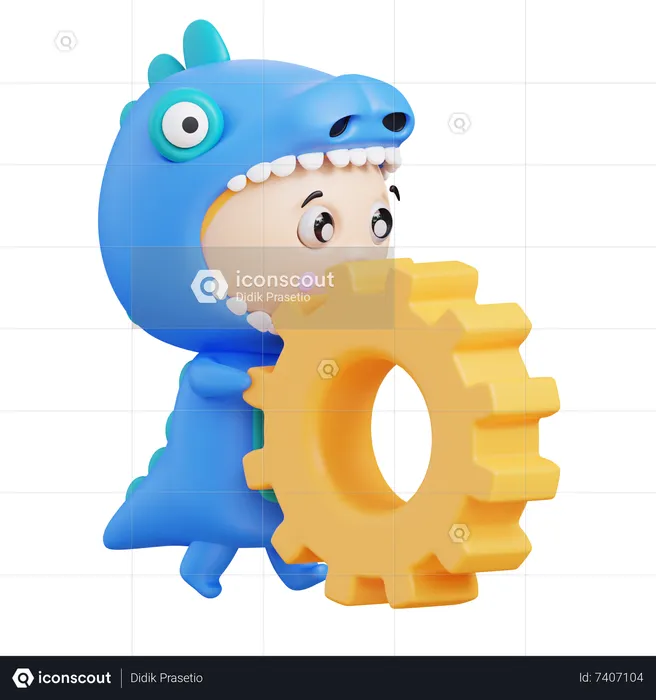 Dino Holding Gear  3D Illustration